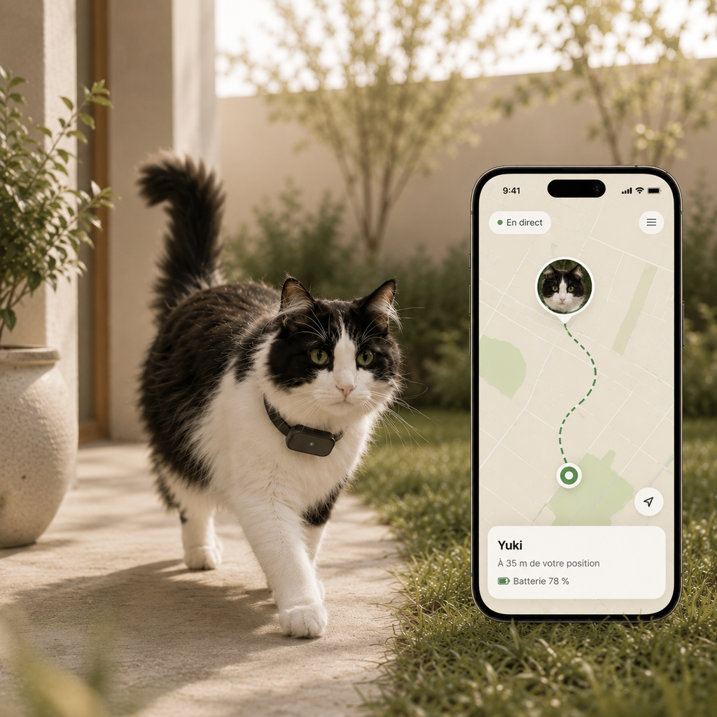 Collier GPS pour chat sans abonnement, iPhone & Android