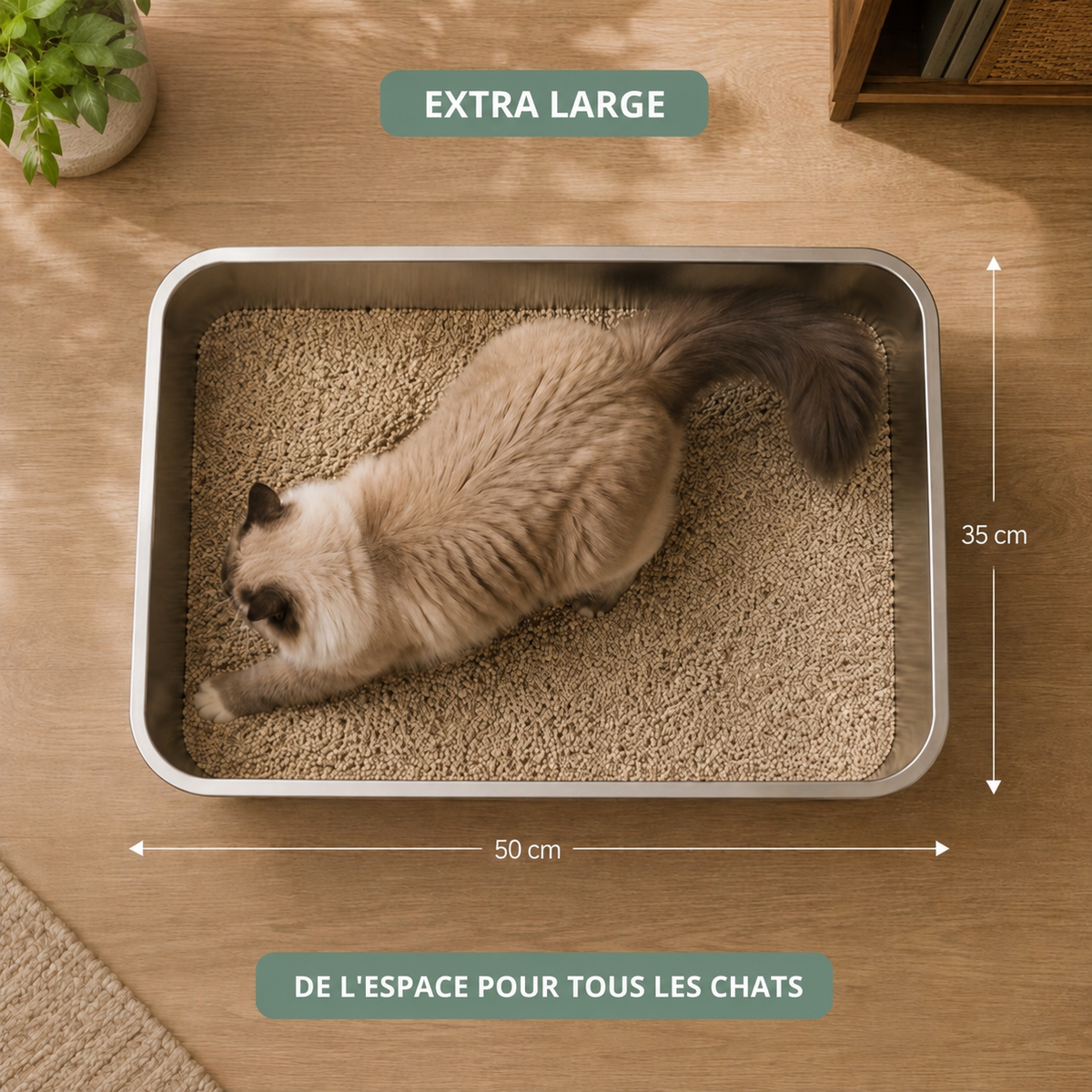 Bac à litière en acier inoxydable, pensé pour durer